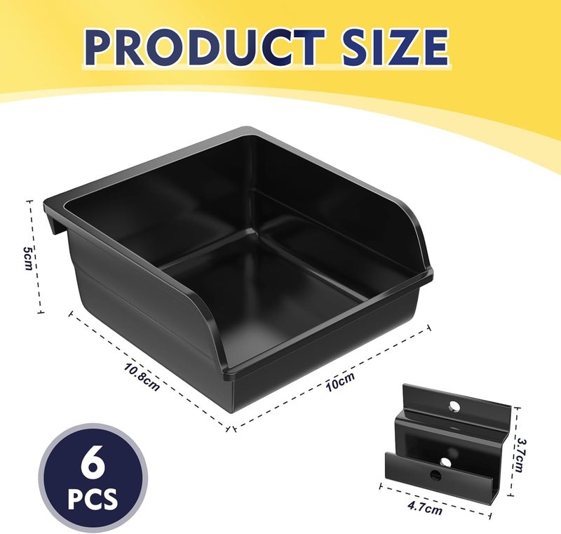 BeapTcely 6 Pack Slatwall Bins with Hooks Plastic Slatwall Organizer Slatwall Containers Workbench Bins for Slat Wall Organizing Hardware, Garage, Craft Room, Tool Shed, Hobby Supplies (6, Black) - Image 2